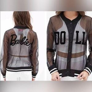 NWT Forever 21 Organza Barbie see through bomber jacket black size medium
